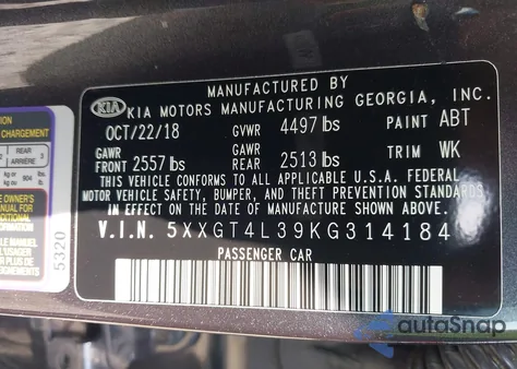 2019 Kia Optima S z USA, uszkodzony, nr VIN 5XXGT4L39KG314184